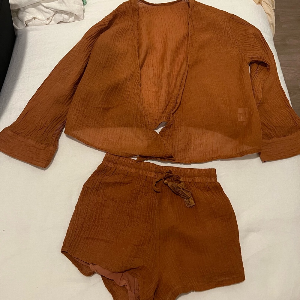 Monday Swimwear La Jolla Shorts & TAHITI TIE TOP SIZE P, TOFFEE COLOR
